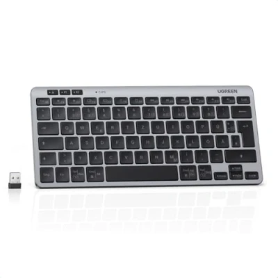 Abbildung von UGREEN Bluetooth Tastatur Kabellos (BT5.3+2.4G), Schlanke Scherenmechanik für Leises Tippen, Bis zu 500 Tage Akkulaufzeit, Kompatibel mit Windows/macOS/Android, Tragbare Mini QWERTZ Layout
