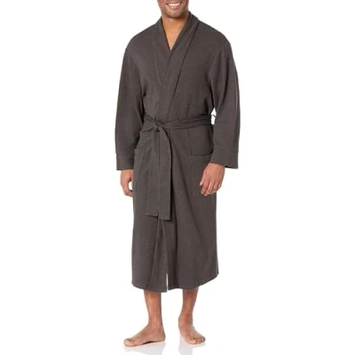 Abbildung von Amazon Essentials Herren Leichter Waffelpiqué Bademantel (erhältlich in Big &amp; Tall), Dunkelgrau Meliert, XL XXL