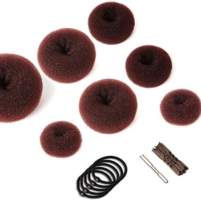 Abbildung von Donut Hair Bun Maker Set 7 Stück Frisurenhilfe mit 5 elastischen Haarband, 20 U Form Haarspange Haarnadel, Haarknoten Former für Kinder Mädchen Frauen (Braun)