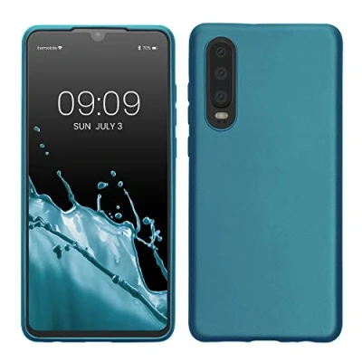 Abbildung von kwmobile Case kompatibel mit Huawei P30 Hülle Schutzhülle aus Silikon metallisch schimmernd Handyhülle Metallic Karibikblau