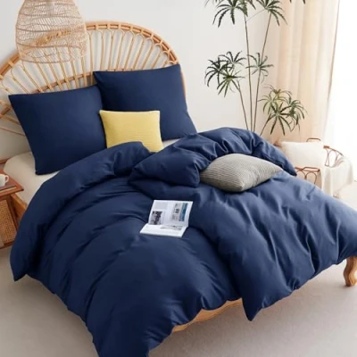 Abbildung von WAVVE Bettwäsche 135x200 4teilig Blau Bettbezüge 135 x 200 2er Set mit Kissenbezüge 80x80 cm, Sets 135x200cm aus Mikrofaser Reißverschluss Weich, Dunkelblau