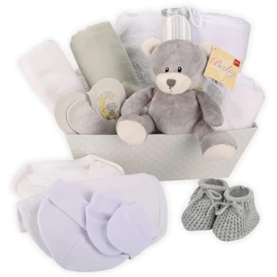 Abbildung von Baby Box Shop Geschenke Babyparty 12 Gender Reveal Geschenk, Geschenkset, Neugeborenen Willkommen Geschenk Neutral Geschenksets Für Babys Grau