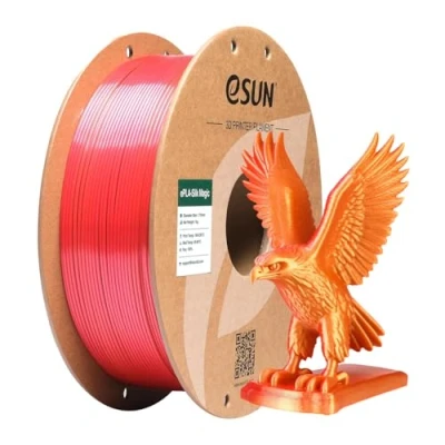 Abbildung von eSUN Silk Dual Color PLA Filament 1.75mm, Co Extrusion Magic 3D Druck Filament, Farbverlauf wechselnd 1KG Spule (2.2 LBS) für Drucker, Rot Gold