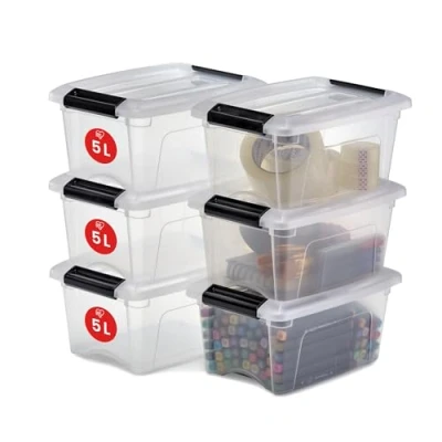 Abbildung von Iris Ohyama Aufbewahrungsboxen mit Deckel, 5L, 6er Set, Transparent, Sicherer Verschluss, Stapelbar, Griffe, Schlafzimmer, Schrank, Büro, Organisation, BPA freies Plastik, Ordnungsboxen, NTB 5