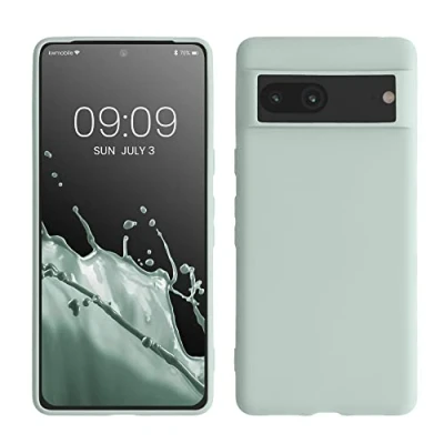 Abbildung von kwmobile Hülle kompatibel mit Google Pixel 7 weiches TPU Silikon Case Cover geeignet für kabelloses Laden Cool Mint