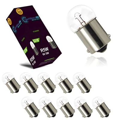 Abbildung von LIGHTWORLD24 10 x R5W 6V 5W Kugellampe BA15s Bremslichtlampe G18 Glühlampe Auto Birne Kfz PKW Motorrad Roller Glühbirne Stop Signal Licht