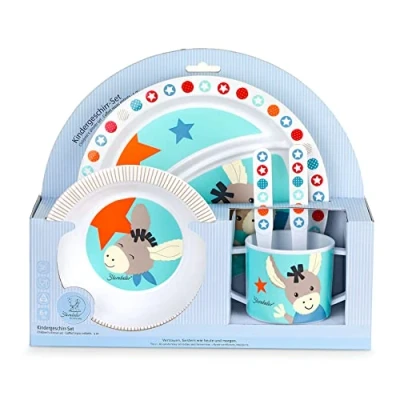 Abbildung von Sterntaler Geschirr Set Schaf Stanley, Teller, Schale, Löffel, Gabel, Tasse, Alter: Für Babys ab 6 Monaten, Grau/Weiß