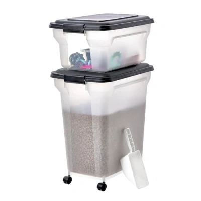Abbildung von Iris Ohyama Hundefutter Aufbewahrung mit Rollen, 45L+20L, Schwarz, Luftdichte Futterbox, Trockenfutter, Futterbehälter, Für Hunde, Katzen, Tierfutterbehälter, Schaufel, BPA frei, Futtertonne, ATS C