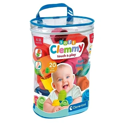Abbildung von Clementoni Soft Clemmy Bausteine im Beutel (20 Stück) Weiche für Babys &amp; Kleinkinder ab 6 Monaten Sensorik Spielzeug mit Bauklötzen 17877