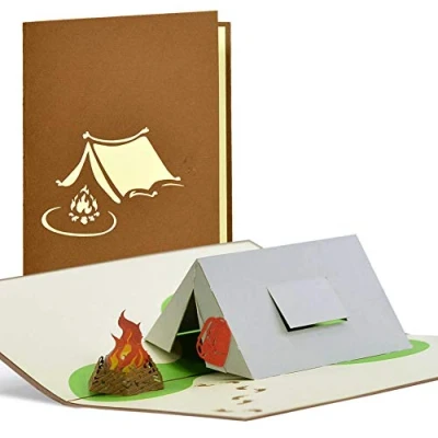 Abbildung von Pop up Geschenkgutschein Camping, Geburtstagskarte, Gutschein zum Zelten, Vatertagsgeschenke, Geschenkideen Geburtstag, H21