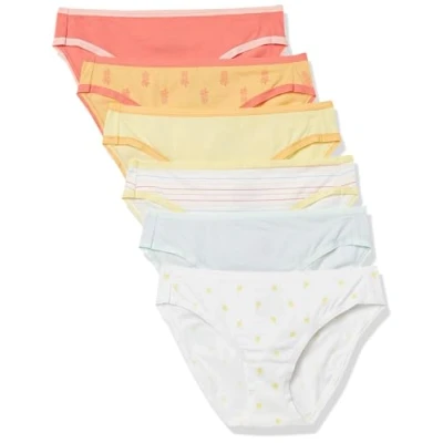 Abbildung von Amazon Essentials Damen Bikinihose aus Baumwolle (in Übergröße erhältlich), 6er Pack, Ananas/Mehrfarbig/Streifen/Zitrone, 42