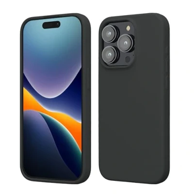Abbildung von kwmobile Handyhülle für iPhone 15 Pro Hülle, Case Hülle Silikon kabelloses Laden Schwarz matt