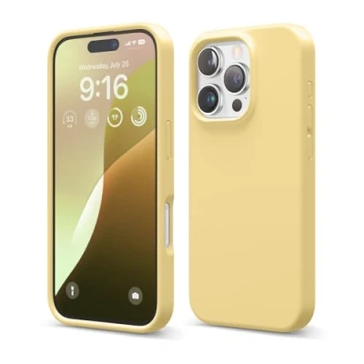 Abbildung von elago Premium Liquid Silikon Hülle Kompatibel mit iPhone 16 Pro Hülle, Ganzkörper Handyhülle, Stoßfest, Schlanke Kratzfester weicher Mikrofaser Innenfutter, 6.3 Zoll (Gelb)