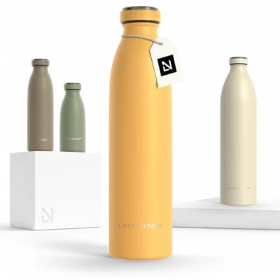 Abbildung von LARS NYSØM Edelstahl Trinkflasche 350ml, 500ml, 750ml, 1L, 1 5 liter Thermosflasche Kohlensäure geeignet Auslaufsichere Wasserflasche für Sport, Outdoor, Schule (Mustard Yellow, 750ml)