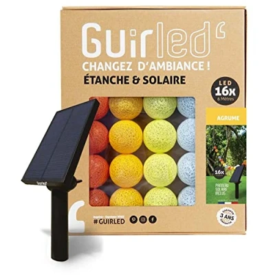 Abbildung von GuirLED Außengirlande mit Lichtkugeln LED Guinguette Wasserdicht IP65 Hocheffizientes Solarpanel Automatisches EIN/AUS 16 Kugeln 3 m Zitrusfrüchte