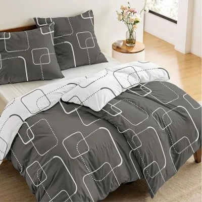 Abbildung von Dreamzie 2 Bettwäsche Set 135x200 cm Muster Karos Grau mit Kissenbezügen 80x80 Einzelbett aus 100% Mikrofaser Zertifiziert ohne Chemikalien (Oeko TEX)