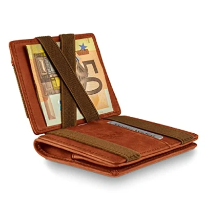 Abbildung von WEST Magic Wallet (Klassiker) mit großes Münzfach inklusive edler Geschenkbox Geldbeutel Der perfekte Begleiter für unterwegs RFID Datenschutz (Ruby)