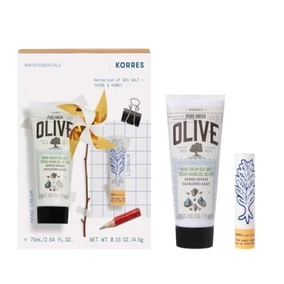 Abbildung von KORRES Hand und Lippen Pflegeset Geschenkset für Sie Ihn Set zum Vorteilspreis trockene Hände spröde Lippen, Lipbalm Thyme Honey &amp; Olive Sea Salt Handcreme