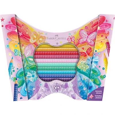 Abbildung von FABER CASTELL 201971 Geschenkset Schmetterling, Buntstifte Set Sparkle, 20 teilig, inkl. Schmetterling Sticker