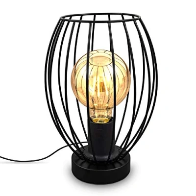 Abbildung von B.K.Licht Nachttischlampe mit Kabelschalter, E27 Fassung, Vintage, Tischlampe, Lampe, Schreibtischlampe, Tischleuchte, Bürolampe, Leselampe, Leselicht, Retro, 17,5x25,6 cm, Schwarz