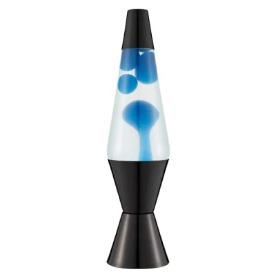 Abbildung von LAVA® Lampe 2313, blaues Wachs, klare Flüssigkeit, schwarzer Sockel und Deckel, Original 14,5 Zoll Bewegungslampe der Marke, Blau/Klar