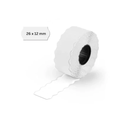 Abbildung von POKORNYS 3.000 selbstklebende Etiketten für Preisauszeichner (weiß / 26x12mm) I ablösbar Kennzeichnung mit Preis, Datum ... Preisetiketten Handauszeichner Wellenrand ​