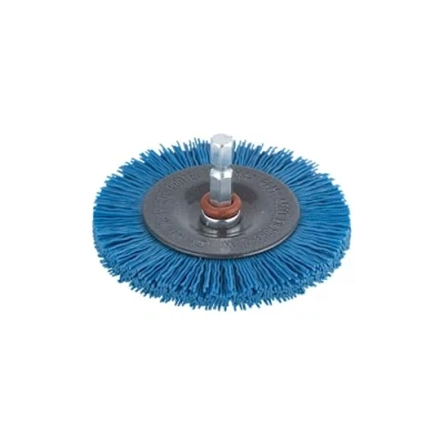 Abbildung von wolfcraft Nylon Scheibenbürste 2726000 soft Durchmesser 75 mm Reinigen und sanft polieren von Metall, Holz &amp; Blech mit der Bohrmaschine