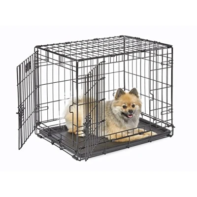 Abbildung von MidWest Homes for Pets iCrate Modell 1524 Hundebox, ca. 61 cm lang, mit Doppeltür, auslaufsicherer Bodenwanne, Bodenschutzfüßen, Trenneinsatz und patentierten Funktionen, schwarz