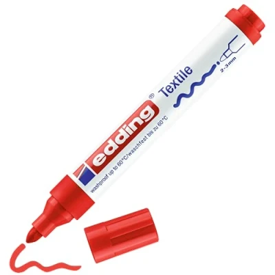 Abbildung von edding 4500 Textilmarker rot 1 Stift Rundspitze 2 3 mm Textilstifte waschmaschinenfest (60 C) zum Stoff bemalen Stoffmalstift