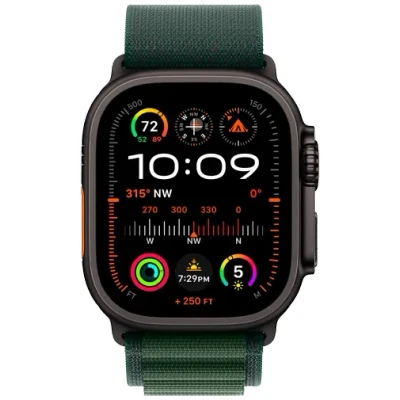 Abbildung von Apple Watch Ultra 2 Schwarz (Dunkelgrünes Nylonband S)