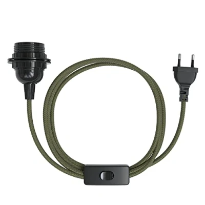 Abbildung von EAZY CASE E27 Lampenfassung mit 3,5 m Kabel aus Stoff, Schalter, Schraubring für Lampenschirm und Netzstecker ideale Lampenaufhängung Hängeleuchten, Pendelleuchten, DIY Lampe, Grün