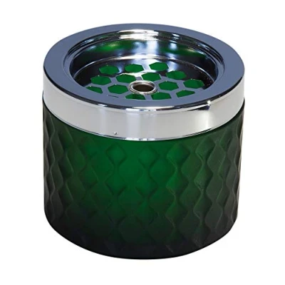 Abbildung von APS Windaschenbecher, Ascher, Aschenbecher, aus verchromtem Metall, gefrostetes Glas, mit Bajonettverschluss, Ø 9,5 cm, 8 cm Höhe, dunkelgrün