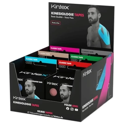 Abbildung von Kintex 6 Rollen Kinesiologie Tape Set, 5 cm x m, gemischt, Physiotape, Therapietape, elastisch &amp; wasserfest, medizinisches Klebeband