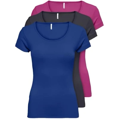 Abbildung von ONLY 3er Pack Damen T Shirt schwarz oder weiß Kurzarm lang Basic Sommer Shirts XS S M L XL 15209153
