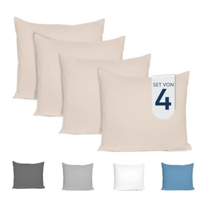 Abbildung von Dreamzie Kissenbezug 40x40 (4er Set) 100% Jersey Baumwolle 150 g/qm Kissenbezüge Beige Für Kissen 40 x cm Kissenhülle Resistent und Hypoallergen Zertifiziert Oeko Tex