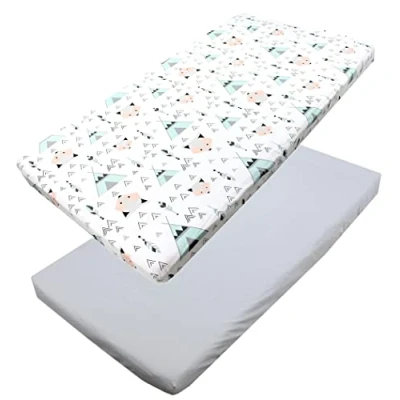 Abbildung von TupTam Baby Spannbettlaken Kinder Spannbetttuch für Babybett Kinderbett 2er Pack, Farbe: Grau/Fuchs Mint, Größe: 70 x 140 cm