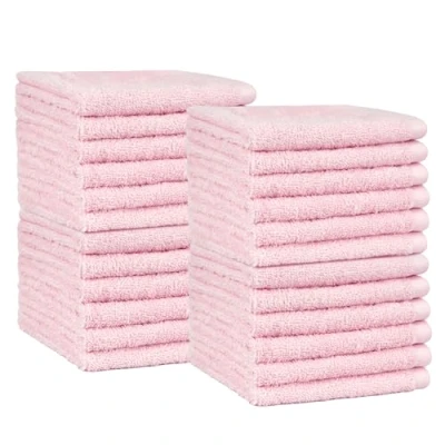 Abbildung von Amazon Basics Gesichtshandtücher für Badezimmer, 100 % Baumwolle, besonders saugfähiger Waschlappen, schnelltrocknend, Handtücher Beautysalon, 30 x cm, 24er Pack, Blütenrosa