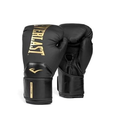 Abbildung von Everlast Elite 2 10oz Boxhandschuhe Gold/Schwarz, für Sandsack, Pratzen &amp; Sparring, Klettverschluss, ergonomischer Griffsteg, Split Schaum Original
