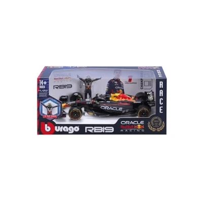 Abbildung von BBURAGO Red Bull Racing RB19 Max Verstappen #1 2023 Realistisches Auto im Maßstab 1:24 und Figur von Verstappen, offizielles Lizenzprodukt, Empfohlenes Alter 14+ Jahre