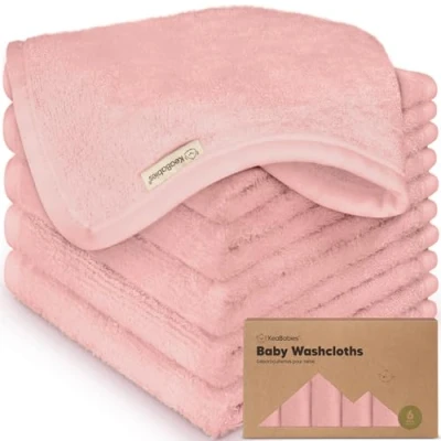 Abbildung von 6 Pack Baby Waschlappen Bio Bambus Weich, Babywaschlappenen für Babys, Kinder, Handtücher, Moltontücher Waschlappen, Handtuch Baby, Gesichtstücher (Rosy)
