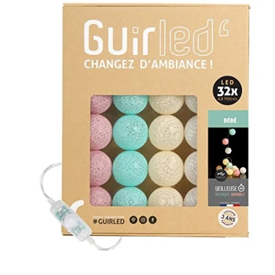 Abbildung von GuirLED LED Baumwollkugeln Lichterkette USB Baby Nachtlicht 2h Dual 2A Netzteil enthalten 3 Intensitäten 32 Kugeln 3.2m