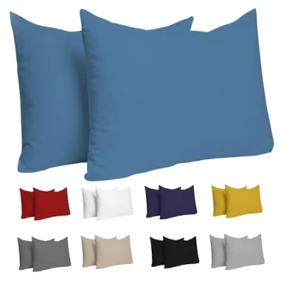 Abbildung von Kissenbezug 50 x 70 cm (Set mit 2) 100% Jersey Baumwolle 150 g/qm Kissenbezüge Blau Für Kissen Kissenhülle Resistent und Hypoallergen Dreamzie