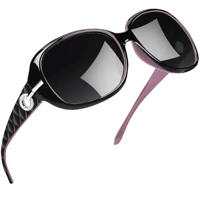 Abbildung von Joopin XL Grosse Schwarze Sonnenbrille Damen Polarisiert und Übergroße Dunkel UV400 Klassische Vintage Brille mit Großer Rahmen (Lila/Schwarz)