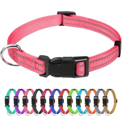 Abbildung von TagME Nylon Hundehalsband, Verstellbares Reflektierendes Hundehalsband mit Sicherheitsschnalle für Welpen, Rosa, 1.0cm Breite
