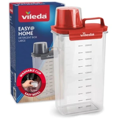 Abbildung von Vileda Waschmittelbox 2300ml rot Praktische Aufbewahrung für Waschpulver Inklusive Messbecher präzises Dosieren Luftdicht &amp; Platzsparend