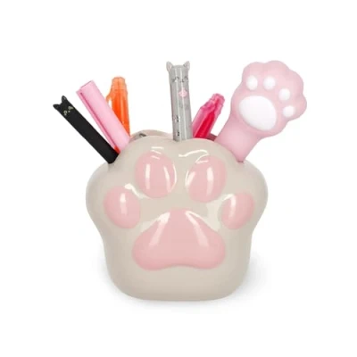 Abbildung von LEGAMI Stifthalter aus Keramik, Desk Friends, Motiv Kitty Paw, handbemalt, 11 x 10,5 cm, Farbe: Rot