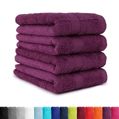 Abbildung von BaSaTex 4er Pack Handtuch Set für Haushalt &amp; Gäste Frottee Handtücher mit Aufhängeschlaufe aus weicher Baumwolle in 50x100cm Waschtücher Bad Öko Tex Made Green Lila