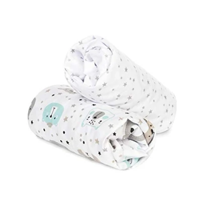 Abbildung von FlyIdeas Spannbettlaken für Beistellbett 90x55 cm, 2 STK alle Babybettchen Matratze 50x90 / 60x90 40x90 45x90, Spannbetttuch 100% Baumwolle etc.