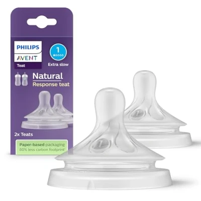 Abbildung von Philips Avent Natural Response Sauger 2x für Babyflaschen mit Durchflussstärke 1, Neugeborene ab 0 Monaten, BPA frei (Modell SCY961/02)