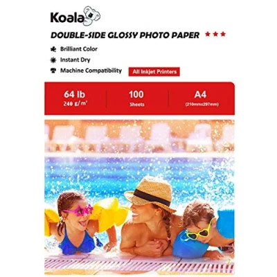 Abbildung von Koala Fotopapier für Tintenstrahldrucker, Doppelseitig, Glänzend, A4, 240 g/m², 100 Blatt. Geeignet zum Drucken von Fotos, Zertifikaten, Broschüren, Flyern, Faltblättern, Grußkarten, Kalendern, Kunst